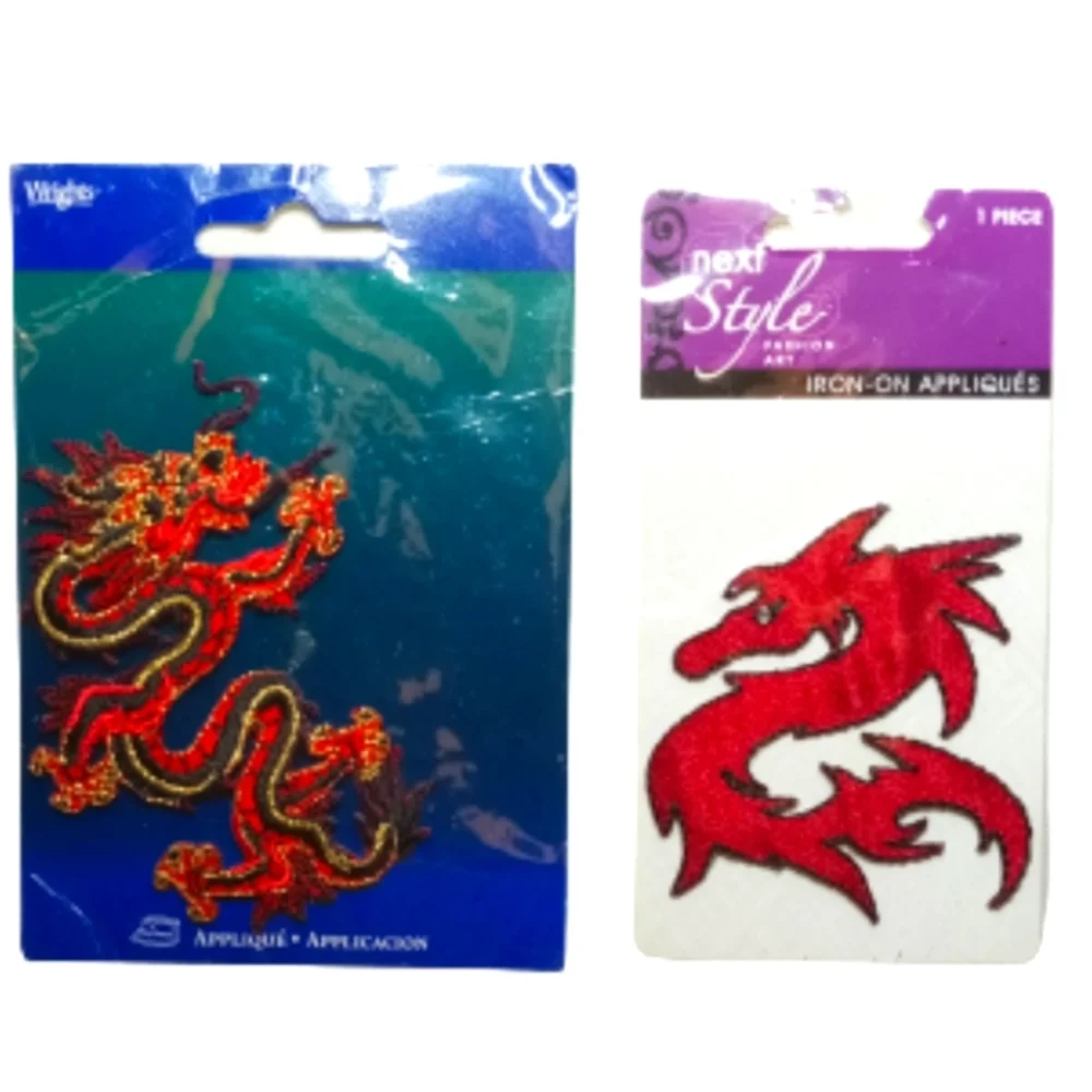 Bundle of 2 Fashion Art Embroidered Red Dragon Applique Iron On Patches